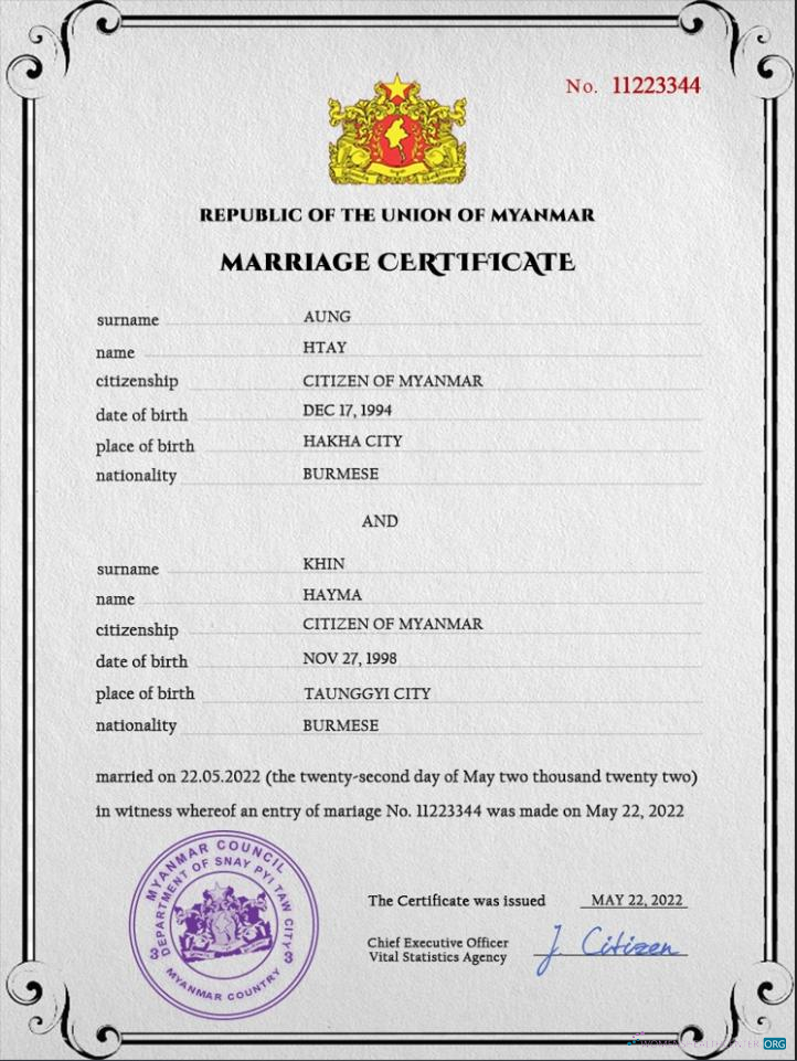 Download Myanmar marriage certificate PSD template Photoshop template